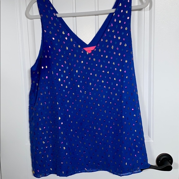 Lilly Pulitzer Tops - Lilly Pulitzer Metallic Jewel Blue Top Size Large